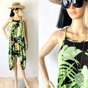 Tropical Vacation Dress w Spaghetti Straps Botanical Dress Hawaiian Dress Size M